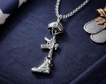Battlefield Cross Urn Necklace for Ashes – Fallen Soldier Memorial – Military Remembrance Jewelry – Cremation Pendant