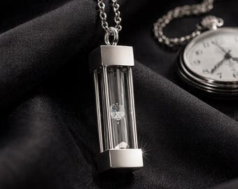 Hourglass Cremation Necklace – Stainless Steel Urn Pendant, Memorial Keepsake Jewelry