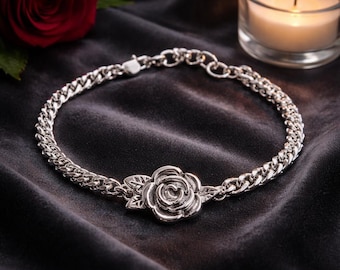 Silver Tone Stainless Steel Rose Cremation Bracelet, Memorial Urn Keepsake Jewelry