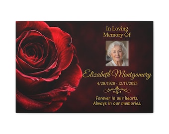 Personalized Memorial Canvas, Red Rose Photo Remembrance Art (24x16)