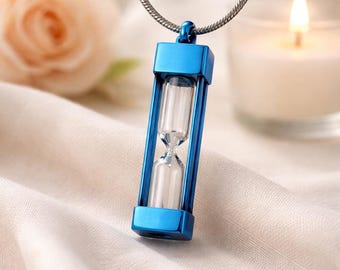 Blue Hourglass Urn Pendant – Stainless Steel Memorial Keepsake Jewelry