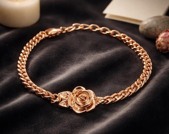 Rose Gold Tone Stainless Steel Rose Cremation Bracelet, Memorial Urn Keepsake Jewelry