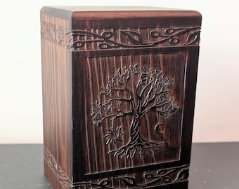 Hand-Carved Wooden Keepsake Urn – Tree of Life Memorial Remembrance