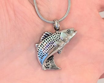 Bass Fish Urn Necklace for Ashes – Cremation Memorial Jewelry Remembrance