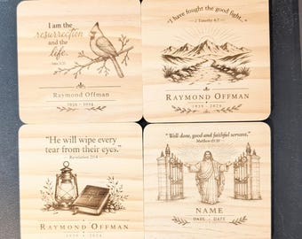 Christian/Faith-Based Memorial Wood Coaster Personalized with Name/Date | Memorial or Gift Keepsake