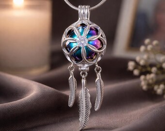 Dreamcatcher Cremation Urn Necklace for Ashes - Stainless Steel Memorial Jewelry