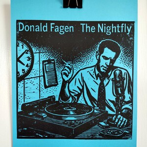 Donald Fagen The Nightfly Linocut Print (8.5x11" Cardstock -- Blue)