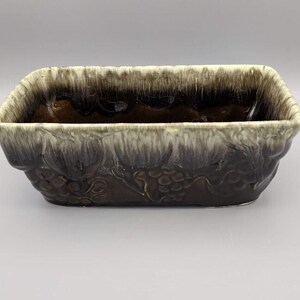 Vintage 1960s Hull Pottery F18 Brown Drip Glaze Grape Rectangle Planter Dish