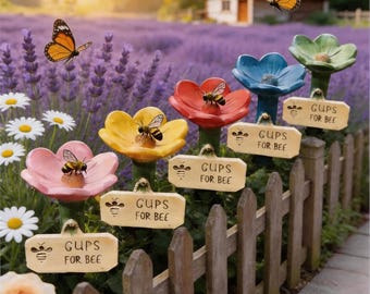 Butterfly Waterer,Resin Flower Bee Drinking Station, Garden Pollinator Waterer Stake, Miniature Bee Bath,Outdoor Bee Bath,Nature Lover Gift