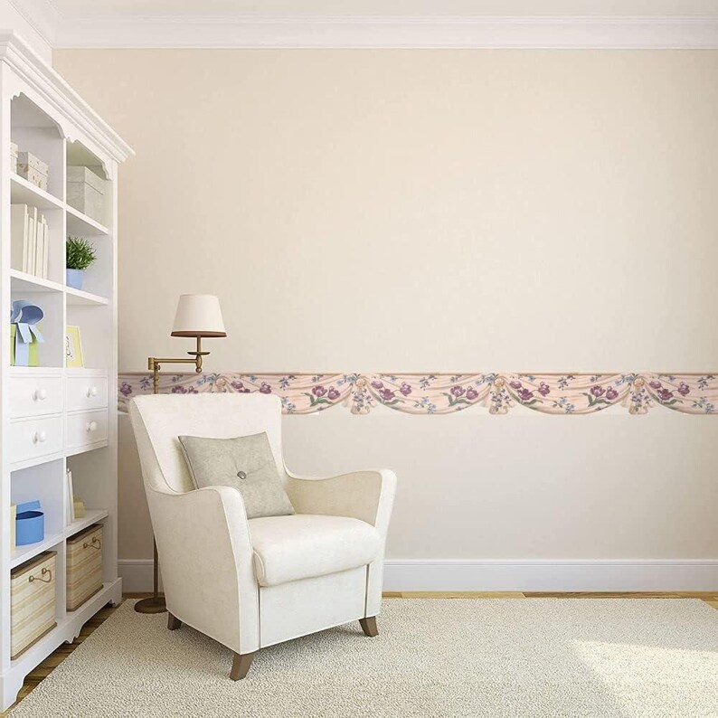 Vintage Floral Tulip Wallpaper Border - Draped Fabric Motif (15 Ft X 6. ...