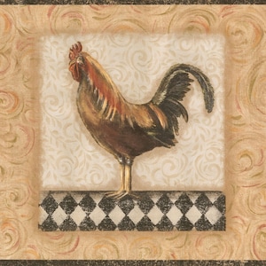 Geruite boerderijhaan behangrand – landelijke keukendecor (voorgelijmd vinyl)