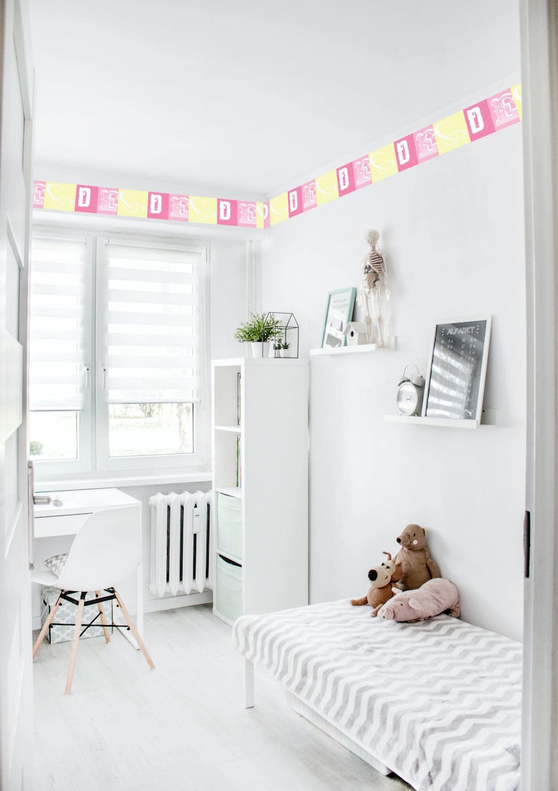 Alphabet Wallpaper Border – Pink Yellow Blocks, Kids Nursery Decor ...