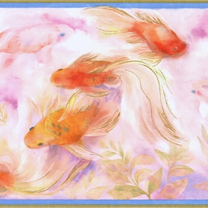 Aquarel goudvisvijver behangrand – vreedzame watermuurafwerking (15 ft x 9 in)