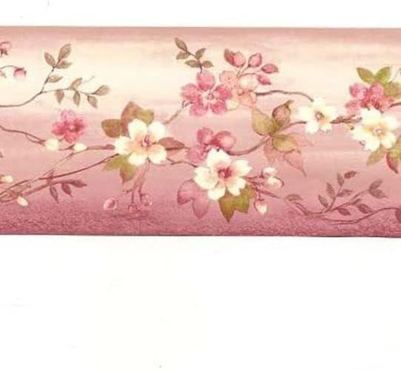 Pink Blossom Floral Wallpaper Border - Soft Pink and Cream Floral ...