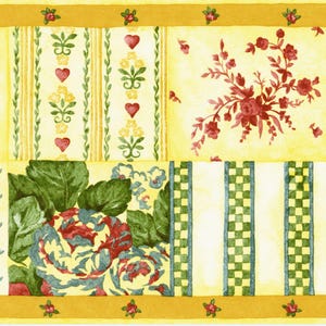 Vintage Patchwork Floral Wallpaper Border – Cozy Farmhouse Kitchen Wall Trim (Prepasted)