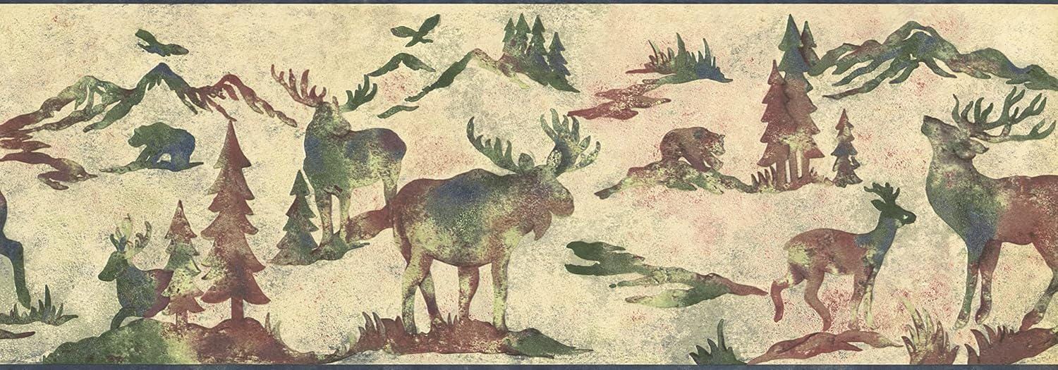 Moose Mountains Trees Country Wallpaper Border (15 Ft X 9 In) - Etsy