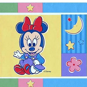 Classic Cartoon Character Wallpaper Border – Minnie Mouse, Stars, Moon (Prepasted)