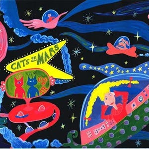 Cats on Mars Wallpaper Border – Whimsical Space Kids Room Decor (Prepasted Vinyl)