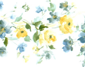 Watercolor Floral Wallpaper Border – Yellow Blue Botanical Trim (Prepasted Vinyl)