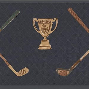 Classic Golf Club Wallpaper Border – Trophy, Diamond Pattern (Prepasted)
