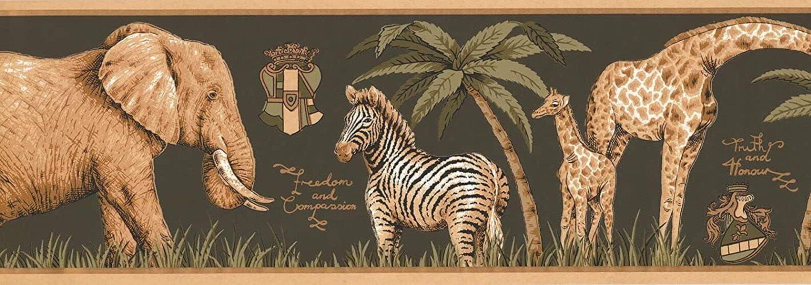 Vintage African Safari Wallpaper Border - Detailed Elephant Giraffe ...