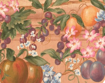 Orchard harvest vine prepasted wallpaper border 15ft x 10.3in - vintage fruit and floral wall trim for cozy farmhouse kitchen decor