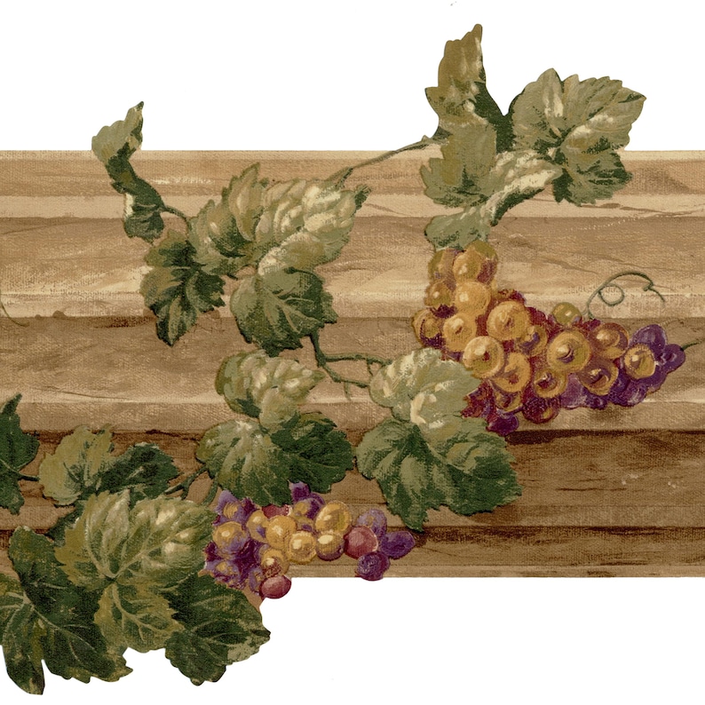 Rustic Mod Grape Grape Vine Wallpaper Border – Rustic Farmhouse Kitchen Wall Trim ...