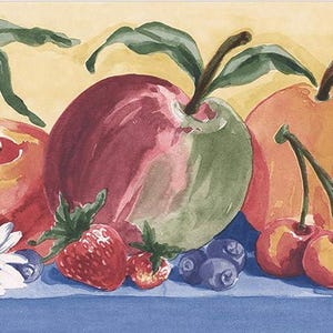 Apple Fruit Still Life Wallpaper Border - Rustic Farmhouse Home Decor ...