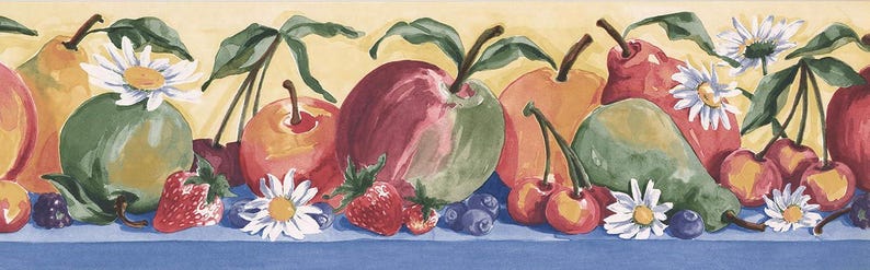 Apple Fruit Still Life Wallpaper Border - Rustic Farmhouse Home Decor ...