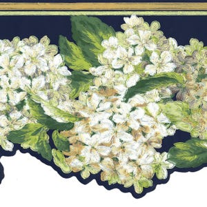 Vintage Floral Wallpaper Border – Navy Blue Cottage Wall Trim (Prepasted)