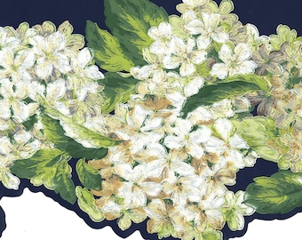 Cenefa de papel pintado floral vintage – Ribete de pared azul marino estilo casa de campo (preencolado)