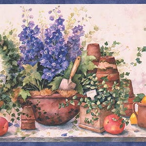 Watercolor Floral Wallpaper Border – Lavender Hydrangea Garden Trim (Prepasted)