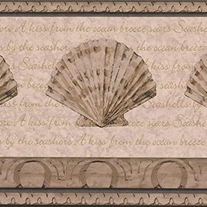 Vintage Seashell Wallpaper Border – Coastal Beach House Bathroom Decor (Prepasted)