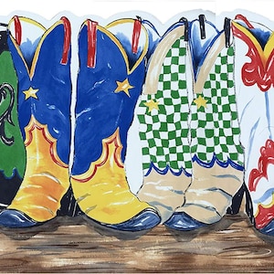 Cowboy Boot Wallpaper Border – Hand-Painted Western Wall Trim (Prepasted)