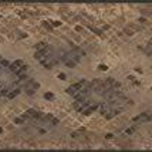 May include: A rectangular decorative border with a repeating pattern. The pattern features a network of diamond shapes in shades of brown and tan, with darker brown accents. The border has a dark brown edge.