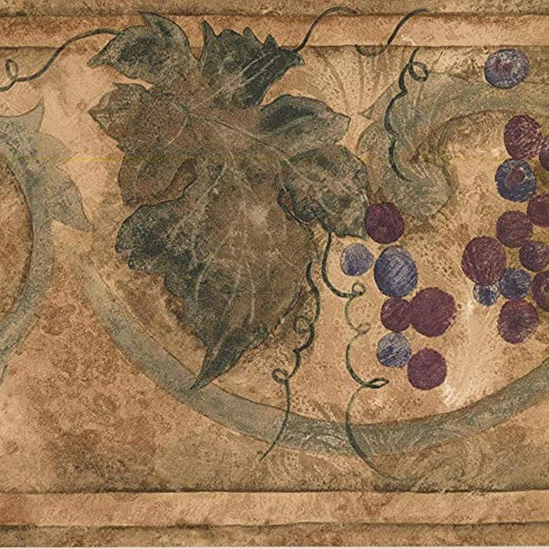 Grape Design Frame Vintage Grapes Wallpaper Border - Colors Brown Beige Purple Green (15 ...