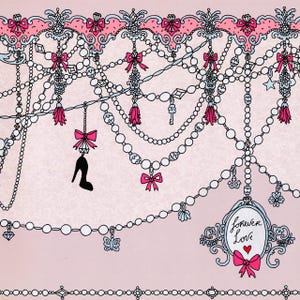 Cenefa de papel pintado con cinta de perlas rosas – Joyería, lazos, detalle decorativo para dormitorio de niñas (sin adhesivo)