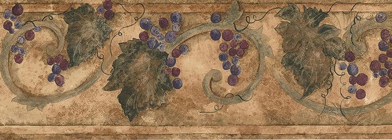 Grape Design Frame Vintage Grapes Wallpaper Border - Colors Brown Beige Purple Green (15 ...