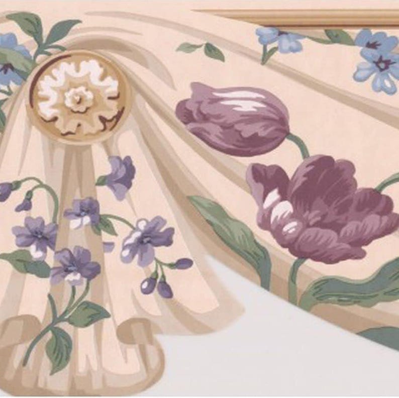 Vintage Floral Tulip Wallpaper Border - Draped Fabric Motif (15 Ft X 6. ...