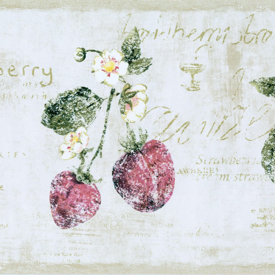 Scriptwallpaper Border Vintage Strawberry Script Wallpaper Border β French Country Botanical ...
