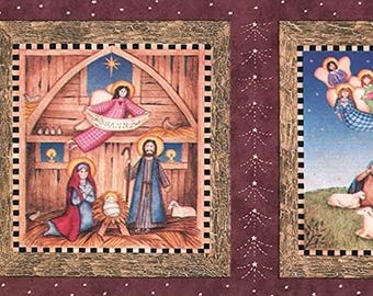 Nativity Story Folk Art Wallpaper Border – Primitive Country Farmhouse Holiday Decor
