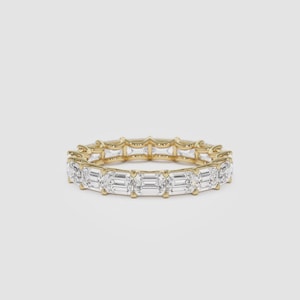 Emerald Diamond Eternity Band, 14K Gold Wedding Band, East West Prong Setting Lab Grown Diamond Ring, Stacking Ring