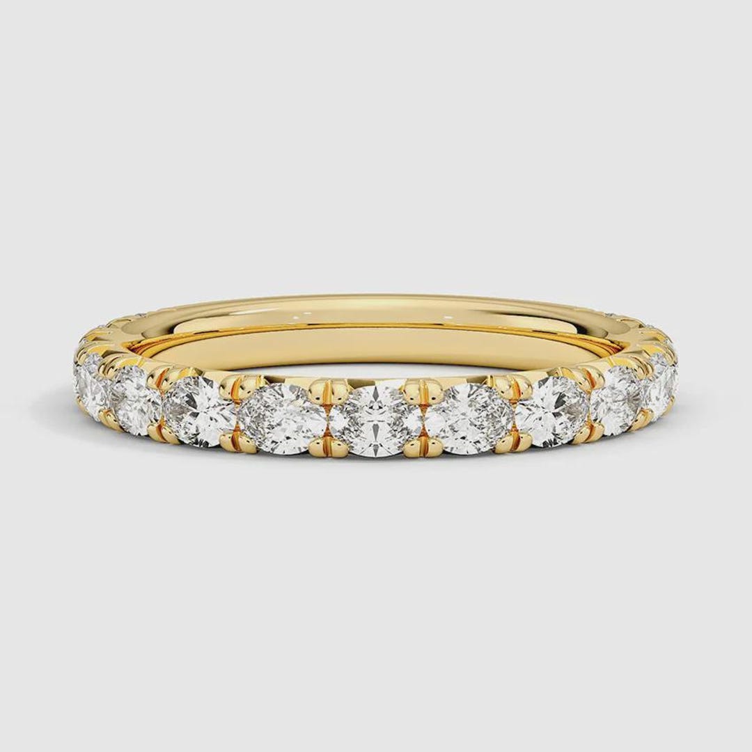 14K Gold Diamond Eternity Band, Oval Cut Diamond Wedding Band ...