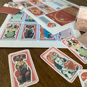 Imprimible Retro Valentine Dogs Matchbox Tarjetas Marcadores de posición Descarga digital Elaboración Recorte Recuerdo Fiesta Favores