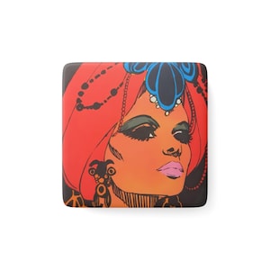 Fortune Teller Porcelain Magnet, Square Magnet, Vintage Decor, Gifts, Home Office Decoration