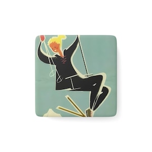 Ski Europe Porcelain Magnet, Square Magnet, Vintage Decor, Gifts, Home Office Decoration