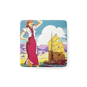 Visit Hong Kong Porcelain Magnet, Square Magnet, Vintage Decor, Gifts, Home Office Decoration