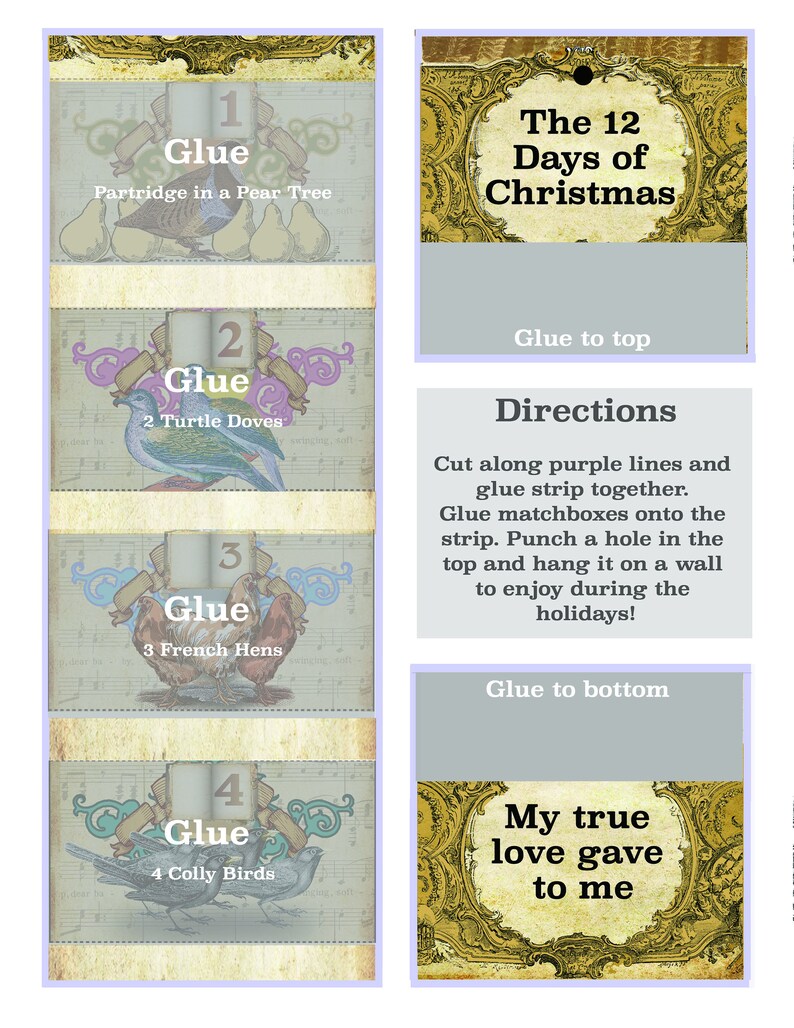 Printable Advent Calendar Wall Strip: 12 Days of Christmas Matchbox ...