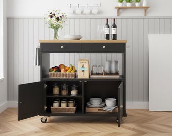 Rolling Kitchen Island Cart with Drop Leaf, Storage Cabinet, Drawers, Towel Rack