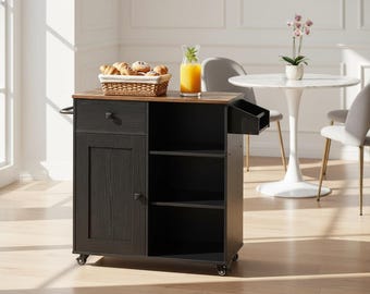 Rolling Kitchen Island Cart with Storage Drawer and Cabinet, Mobile Coffee Bar Station, Spice Rack Organizer, Small Space Kitchen Trolley